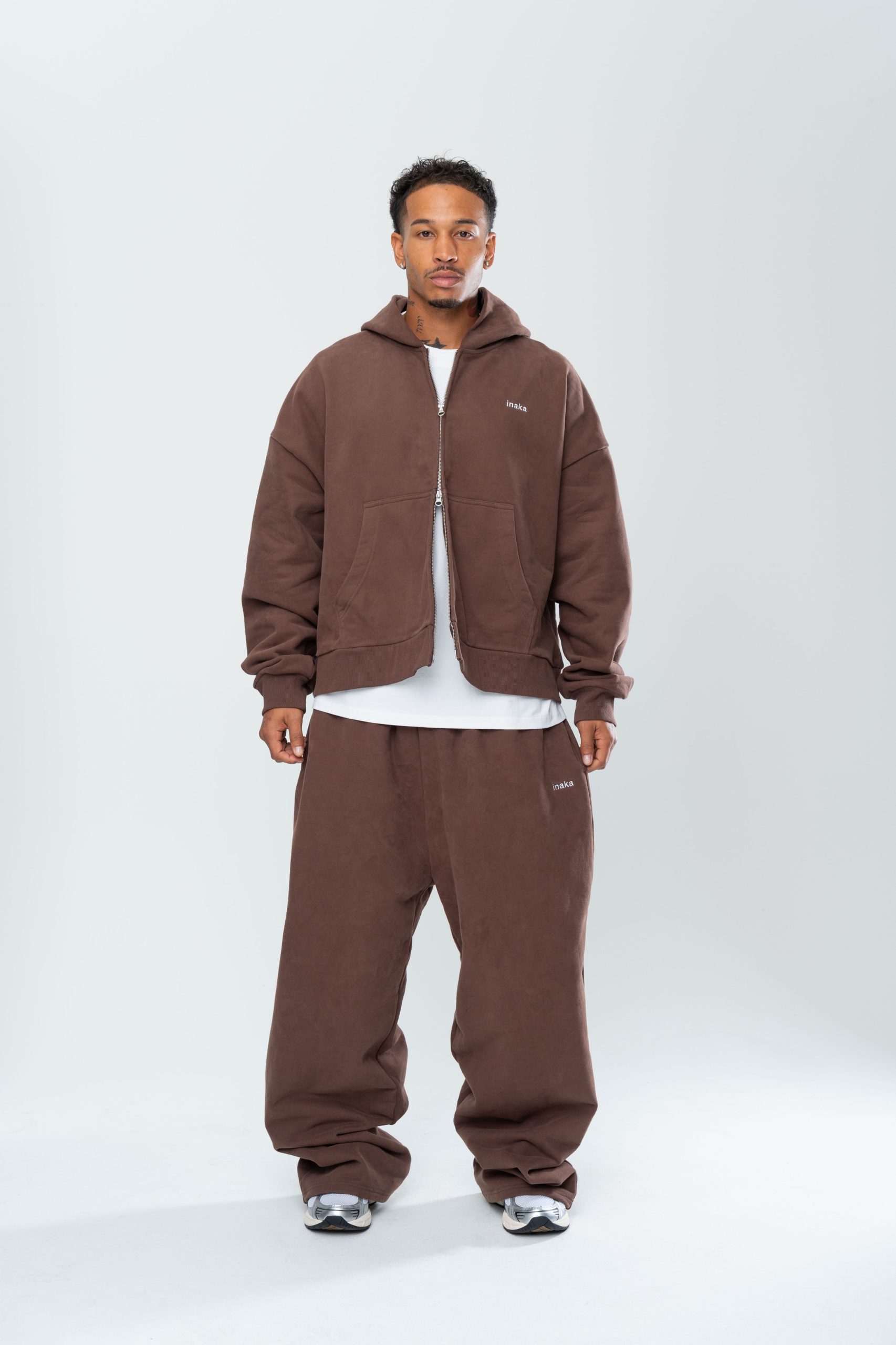 BASICS DOUBLE ZIP HOODIE - ESPRESSO - Image 3