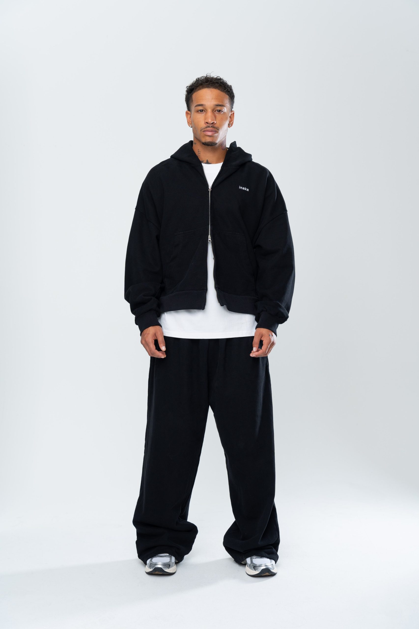 BASICS DOUBLE ZIP HOODIE - BLACK - Image 2
