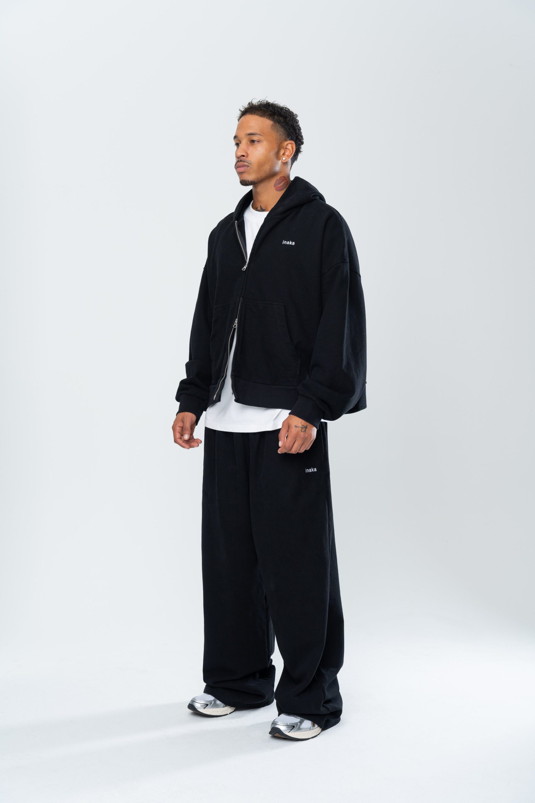 BASICS DOUBLE ZIP HOODIE - BLACK - Image 4