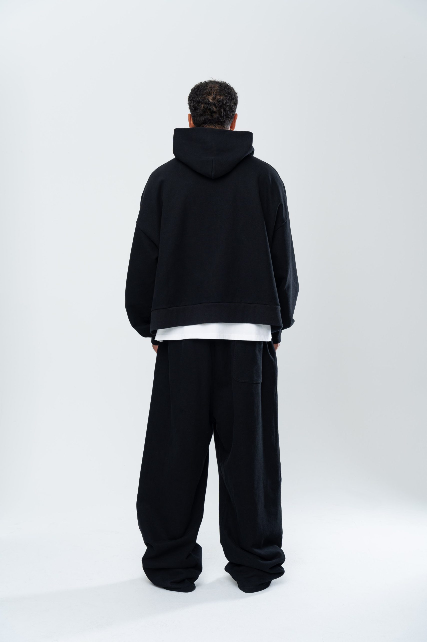 BASICS DOUBLE ZIP HOODIE - BLACK - Image 5